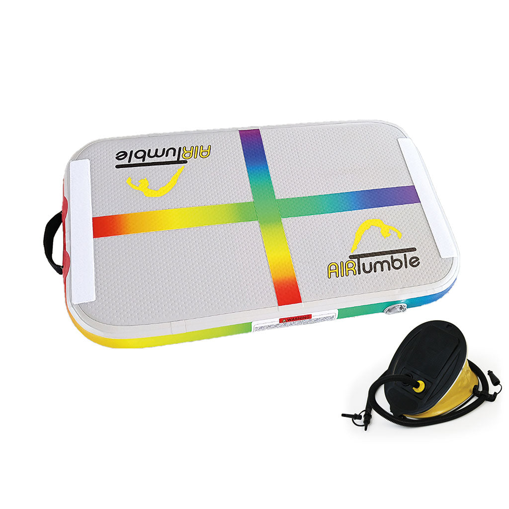 Rainbow AirTumble AirBoard inflatable gymnastics platform, 100cm x 60cm x 10cm, with foot pump