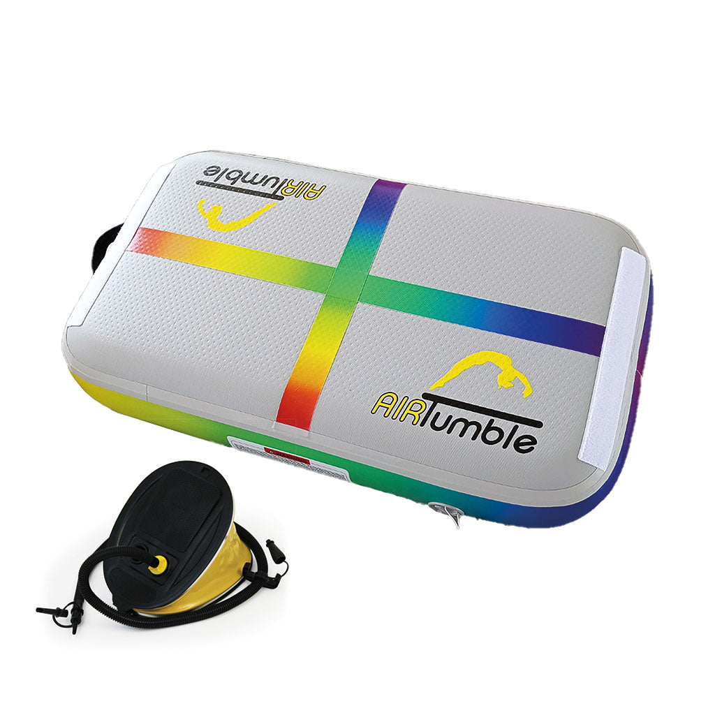 Rainbow AirTumble AirBlock inflatable gymnastics block, 100cm x 60cm x 20cm, with foot pump