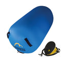 Blue AirTumble AirRoll inflatable gymnastics barrel, 120cm long x 75cm diameter, with foot pump