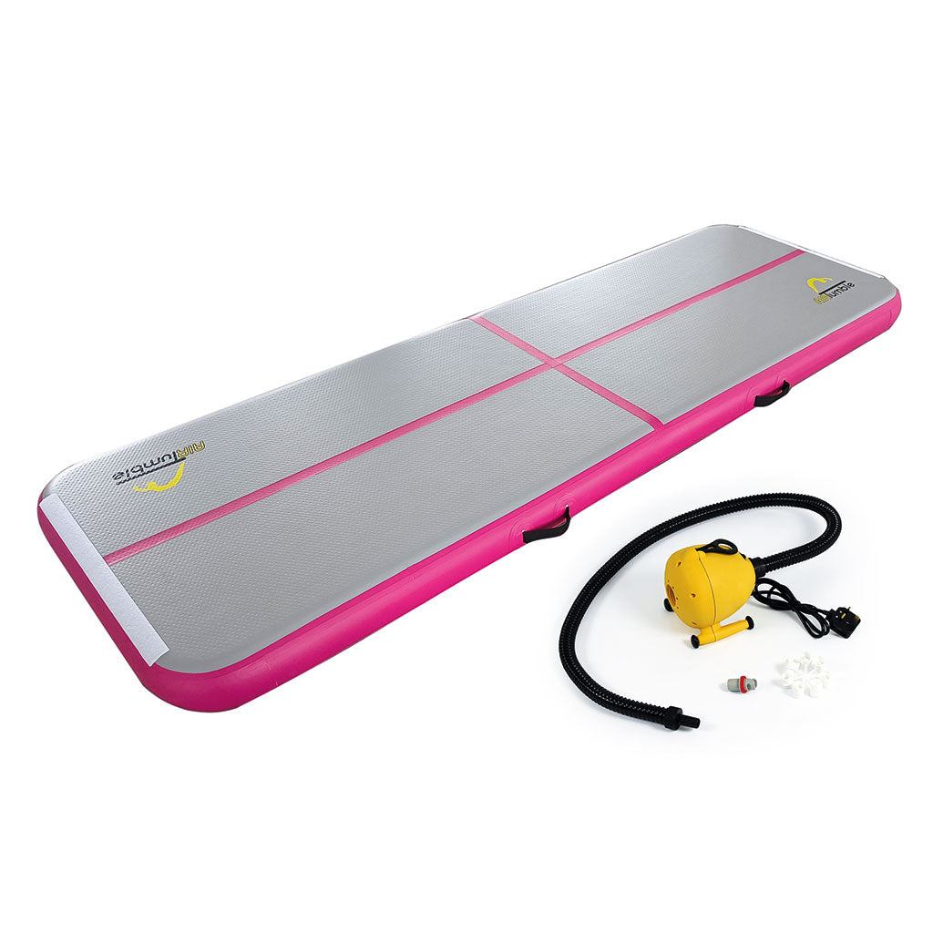 Pink Basic AirTumble inflatable gymnastics track, 3m x 1m x 15cm, with Bravo OV6 electric pump